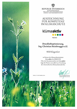 Certificate: award for competence in climate protection, klimaaktiv partner
